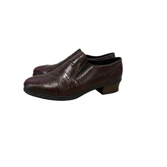 Rieker Antistress Brown Pleated Ruched Heeled Leather Comfort Loafers 5 - Picture 8 of 9